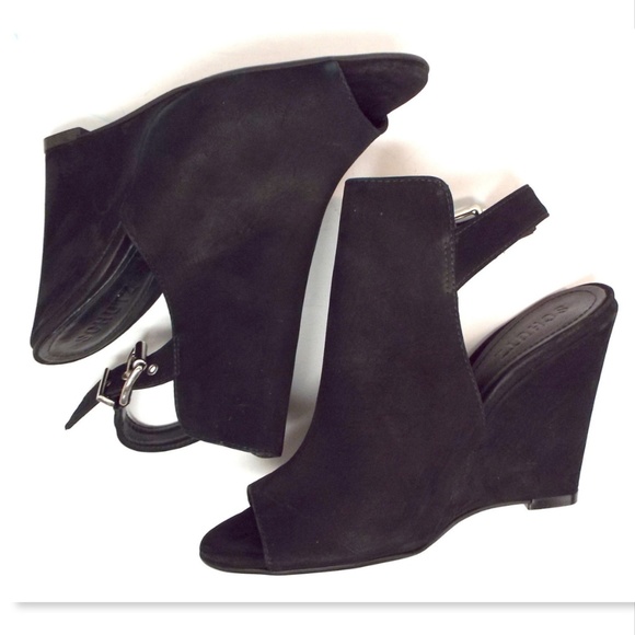 SCHUTZ Black Nubuck Open Toe Ankle Bootie Wedges 7 - Picture 4 of 8